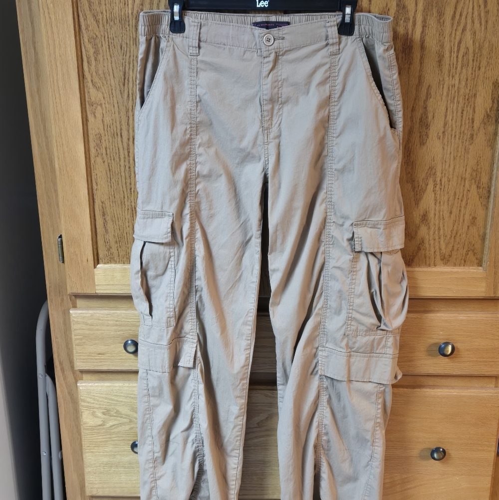 No Boundaries Pants Teens 11-13 Brn Cargo Pockets Zip Elastic Waist Baggy Skater